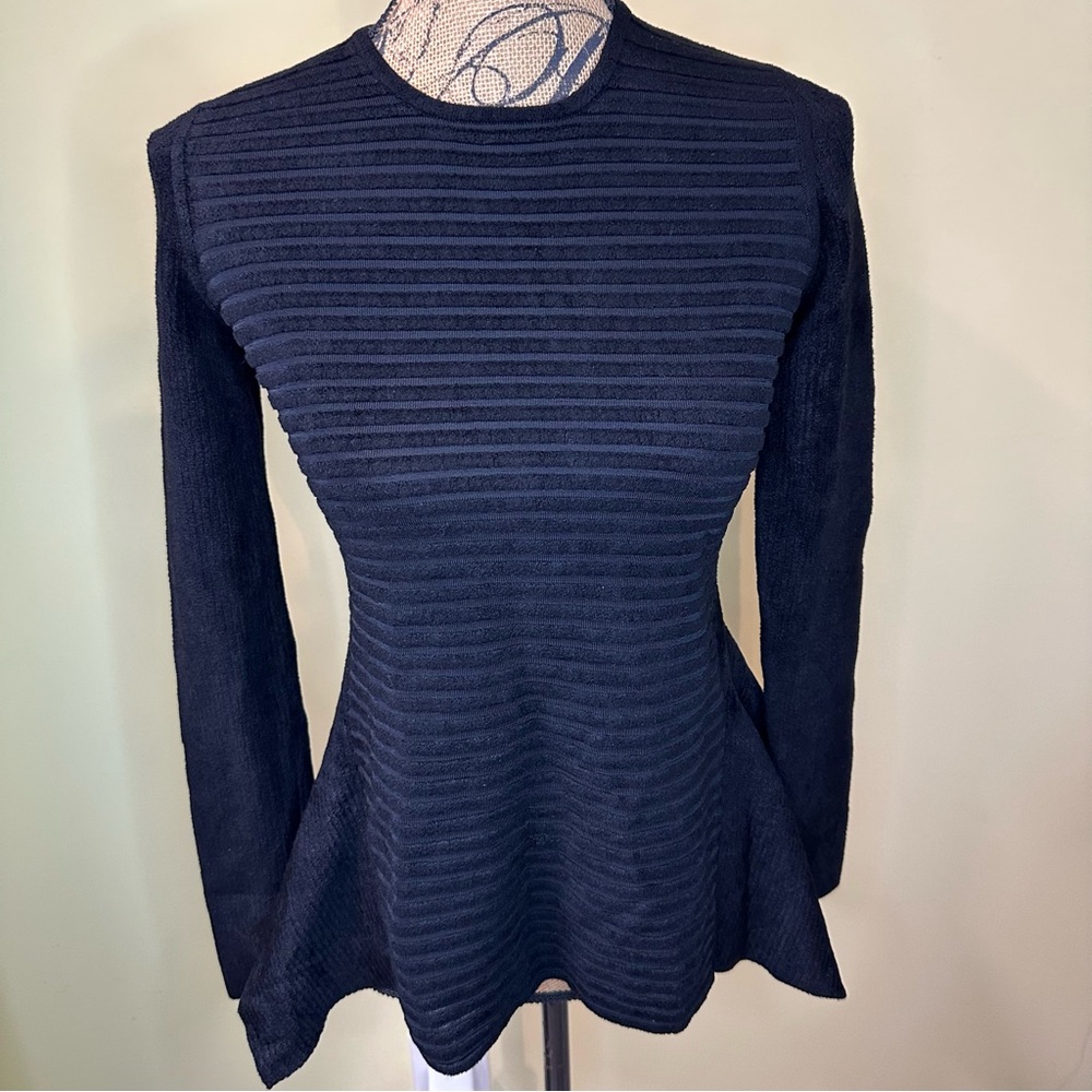 Alexander Wang Navy Ribbed Peplum Sweater